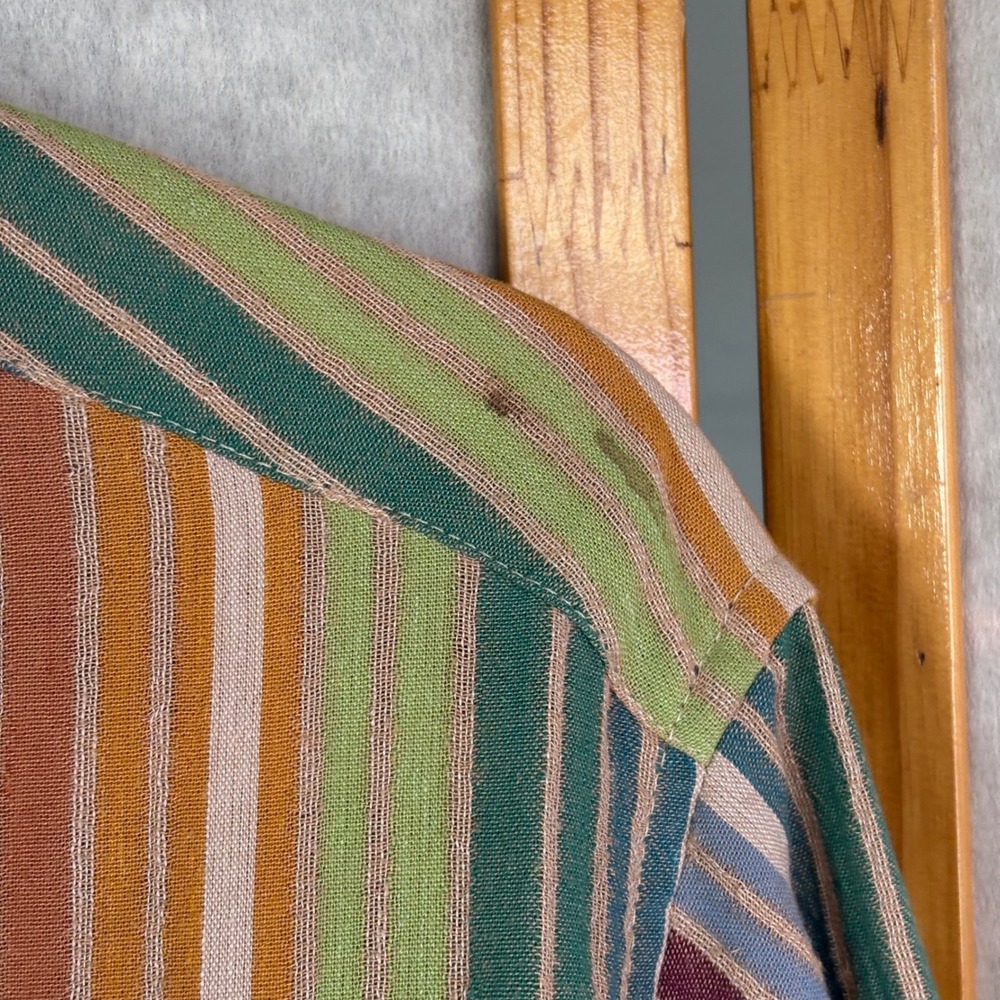 Jacque & KoKo Striped Button Down Shirt 18/20 Multi-Color Linen Stain - Picture 3 of 12